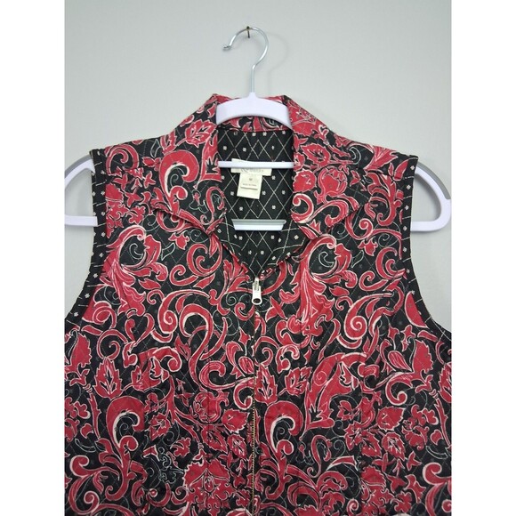 Christopher Banks Womens Vest Reversible Paisley Floral Red Black Quilted Medium - Picture 2 of 9